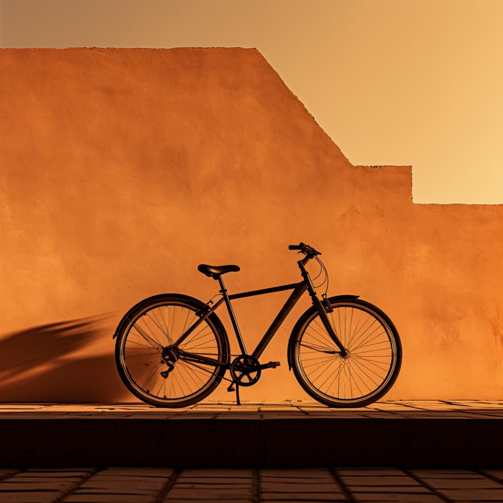 Une bicyclette garée sur le bord de la route, photographie de silhouette