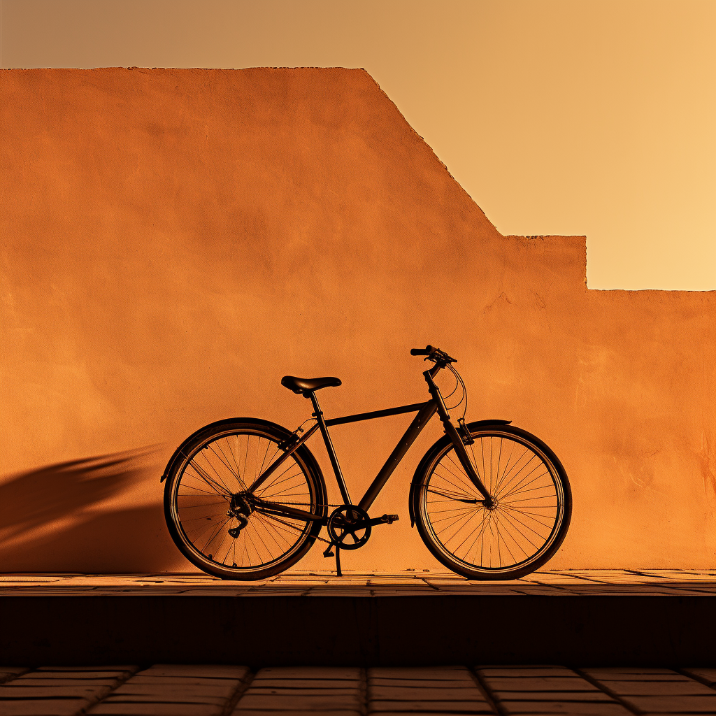 Une bicyclette garée sur le bord de la route, photographie de silhouette